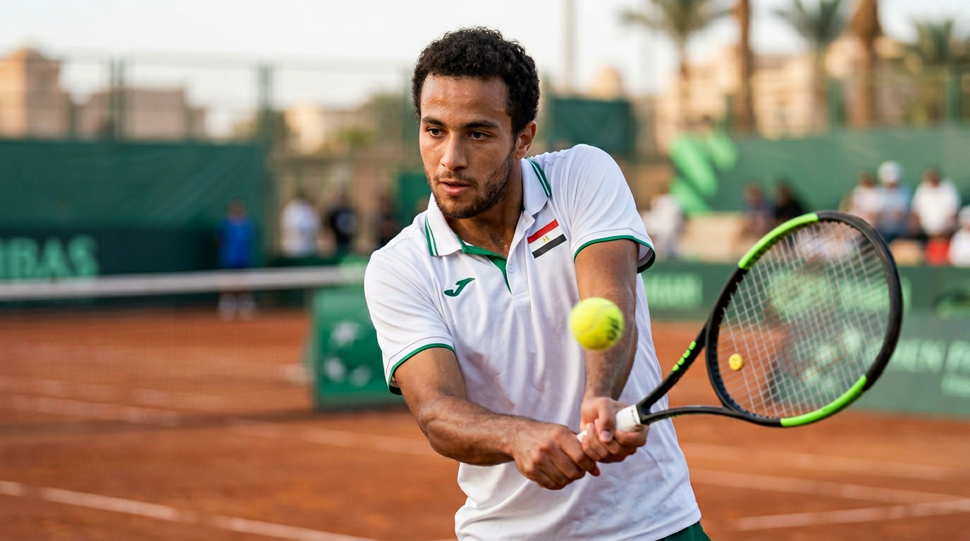 لاعب تنس ينفذ ضربة أمامية بحركة متوازنة